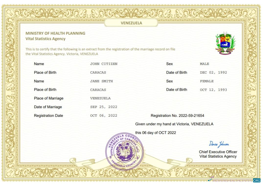 Download Venezuela marriage certificate Word and PDF template Photoshop template